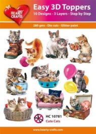 Easy 3D Toppers Cute cats 10 stk udstandsede motiver med glimmer